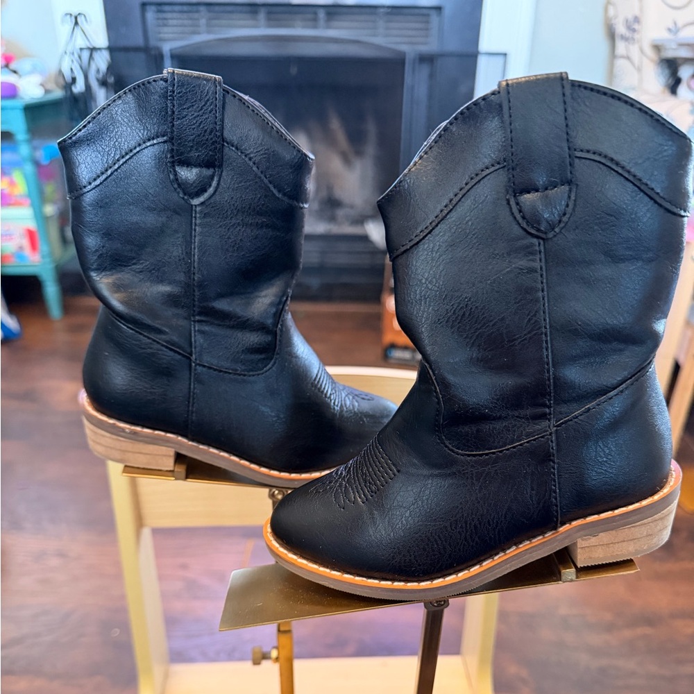 Black Leather Cowboy Boots EUC